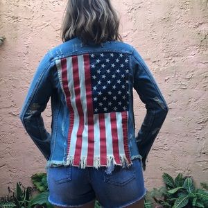 UNIF Distressed Jean Jacket with American Flag